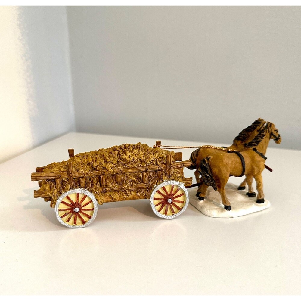 Santa's Christmas in Vermont Village Accessory Horse Drawn Hay Wagon Figurine